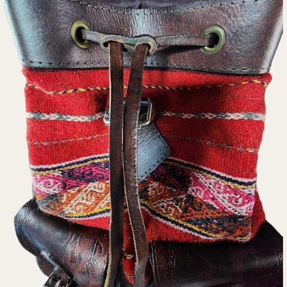 BOLIVIA GENUINE LEATHER Rainbow Woven BOHO Textile BackPack main image 13